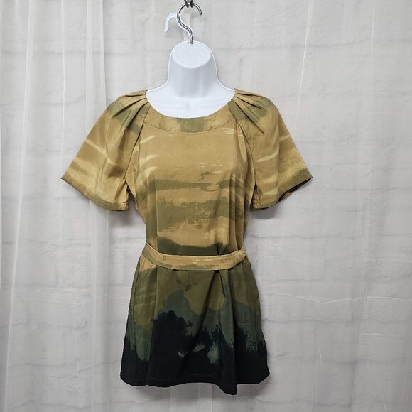 Simply Vera Vera Wang Blouse Green Grunge Ombre Pleated Belted 4 - Picture 10 of 10